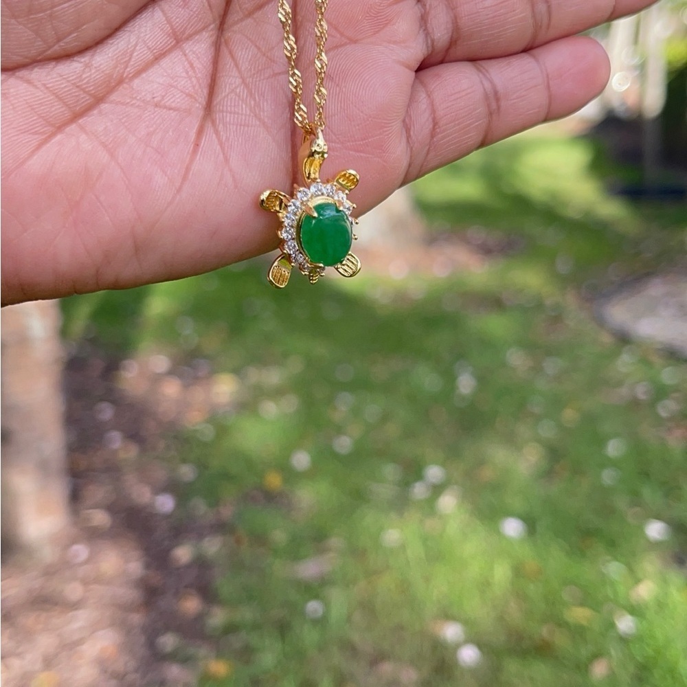 Gold Turtle Pendant Necklace - Picture 2 of 3
